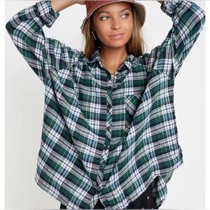 Urban Outfitters UO Brendan Green Drapey Flannel Button Down Shirt, Women’s L